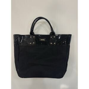 Versace Parfums Black Patent Leather Tote Shoulder Shopper Travel Bag Ex Large